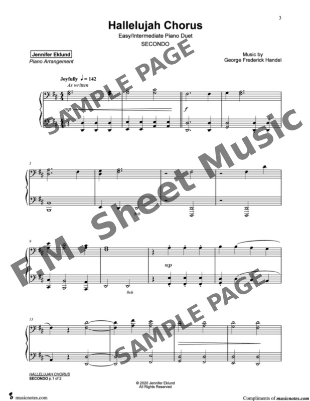 Hallelujah Chorus (Easy Piano with Duet) By - F.M. Sheet Music - Pop